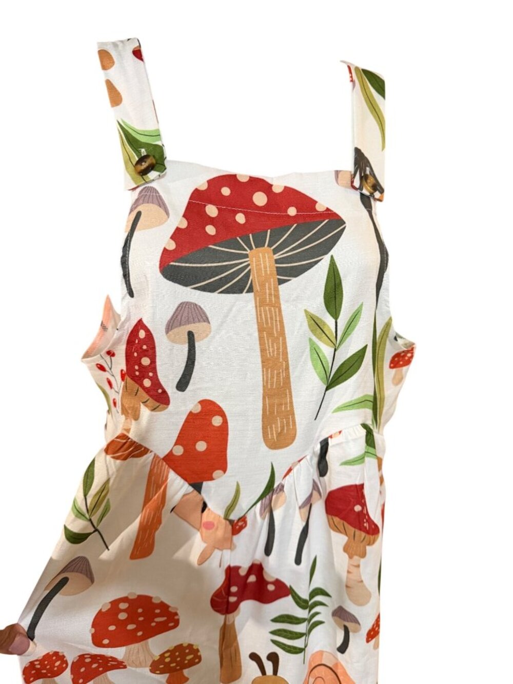 Mushroom & Hedgehog Print Sleeveless Jumpsuit With Adjustable Straps Cottagecore - Picture 3 of 6